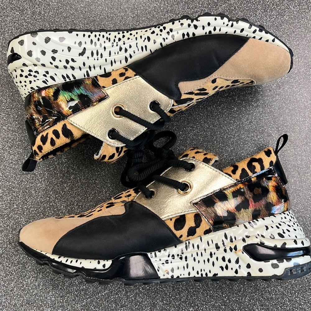 Steve Madden Leopard Print Sneakers with Gold Accents